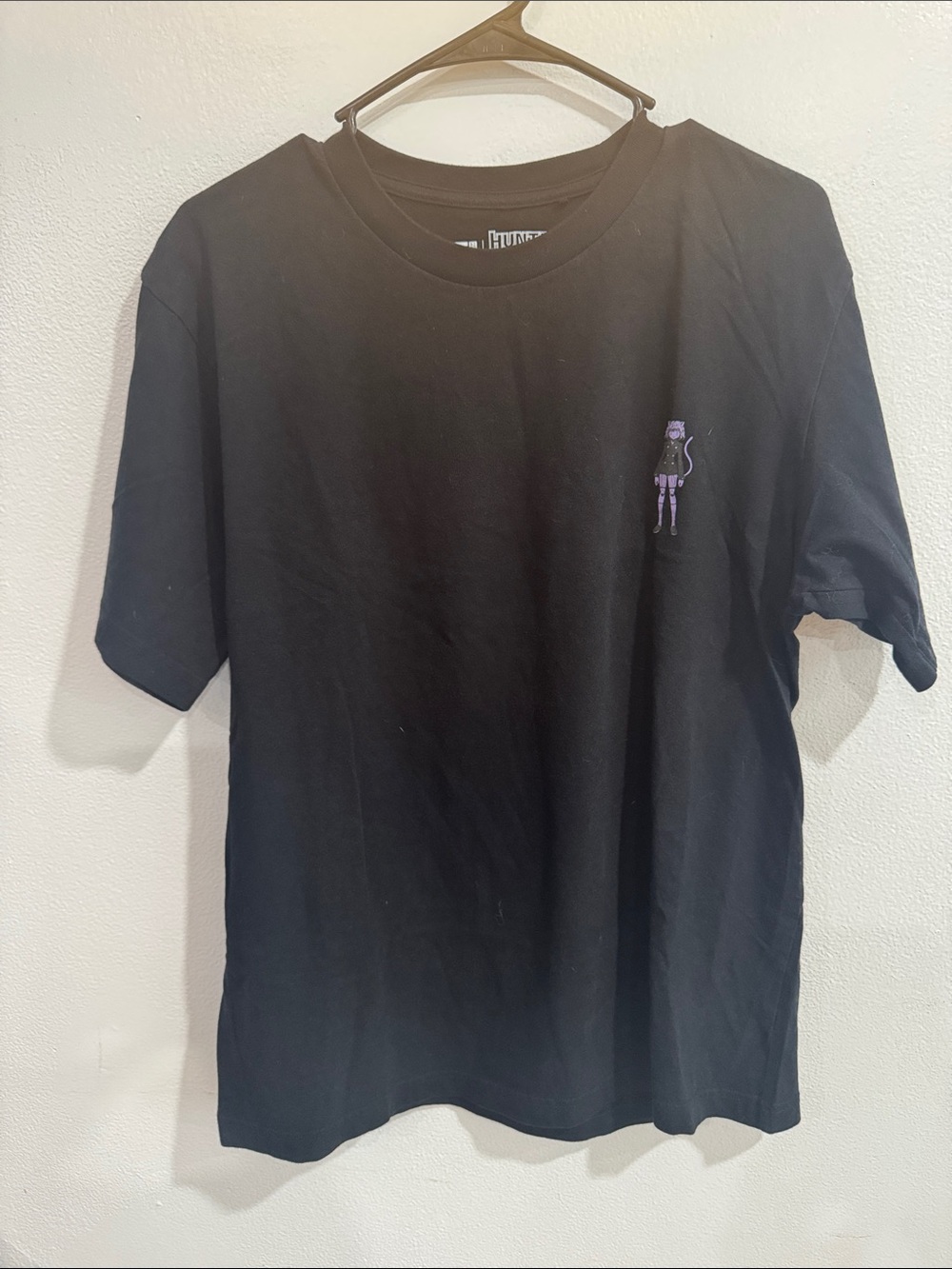 Hunter Black Short Sleeve Tee with Purple Cat Embroidery